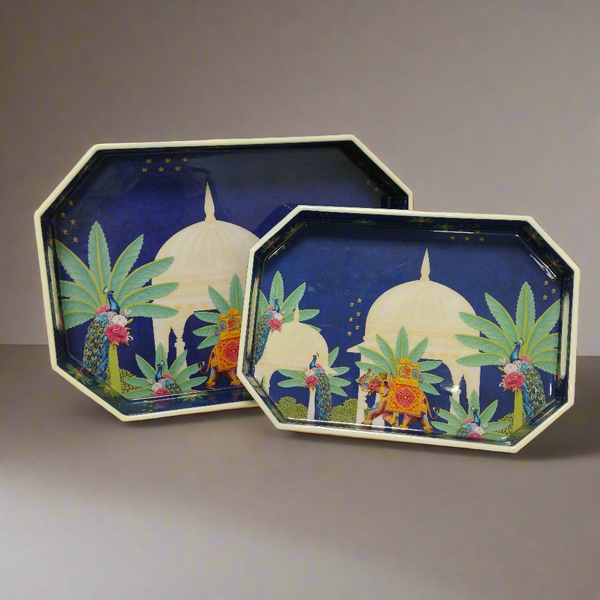 Samaa India decorative octagon trays for home with colorful elephant and palm tree design