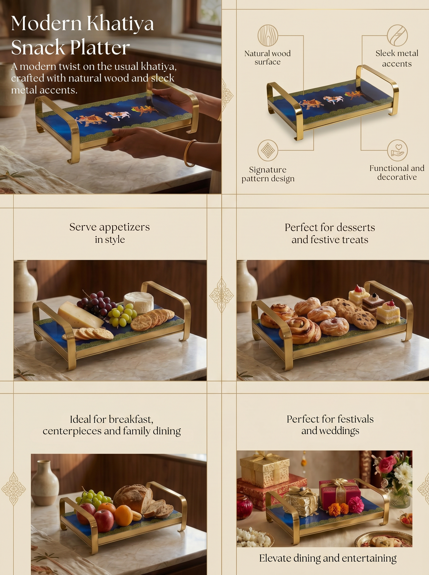 Modern Khatiya Tray Platter - Blue Royalty