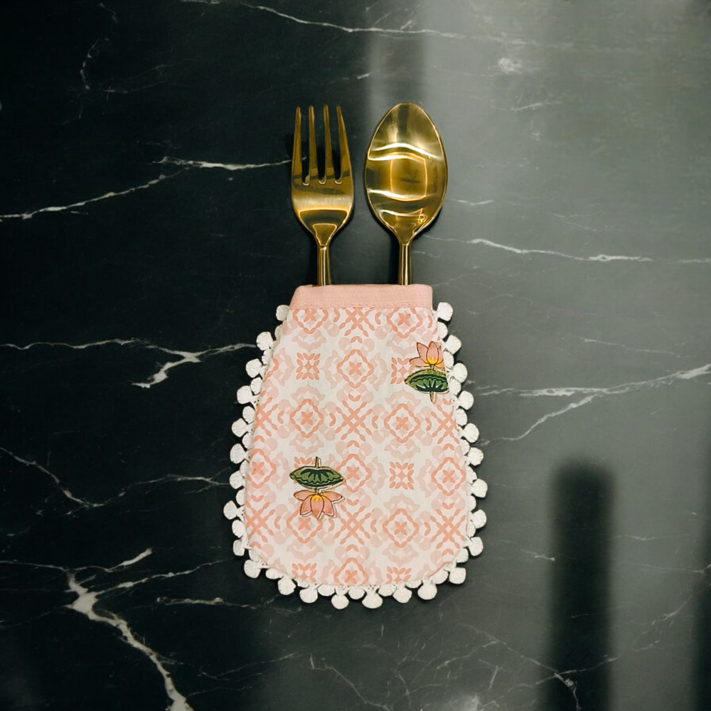 Elegant Dining Cutlery Holder Pouches - The Lotus Buti