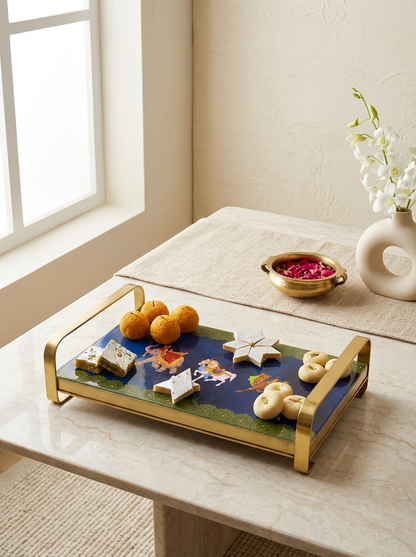 Modern Khatiya Tray Platter - Blue Royalty