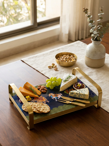 Modern Khatiya Tray Platter - Blue Royalty
