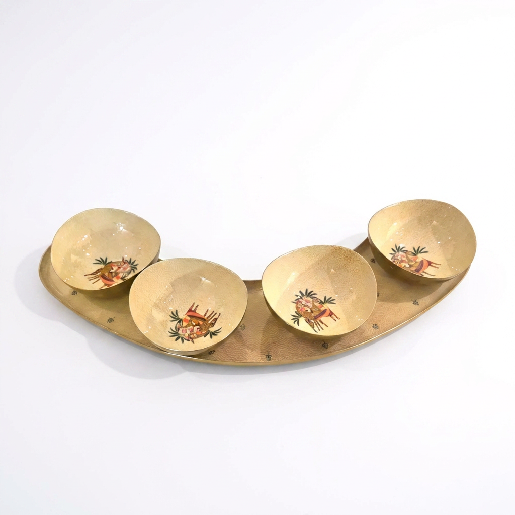 Luxury Half-Moon Platter Set With 4 Bowls Samaa India - The Deer Story