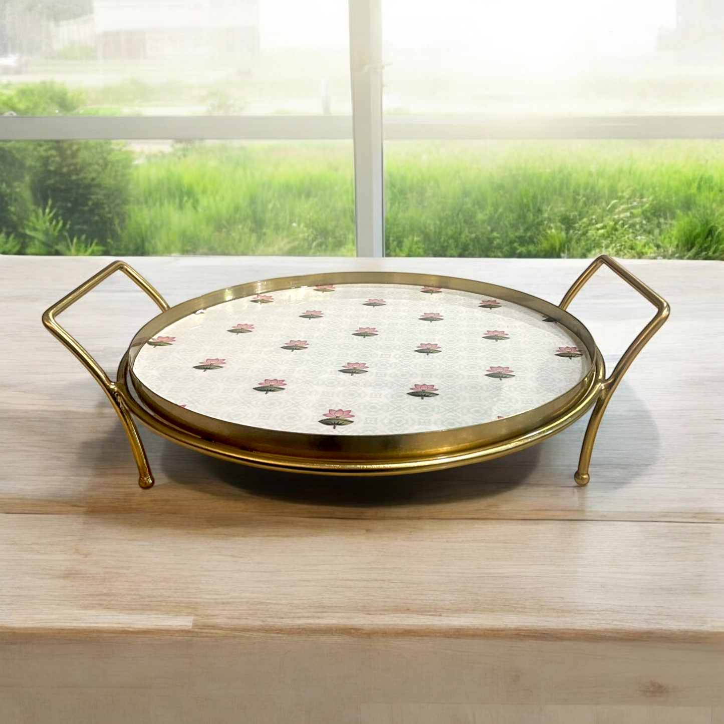 Round Metal Dessert & Snack Stand Platter - Lotus Buti