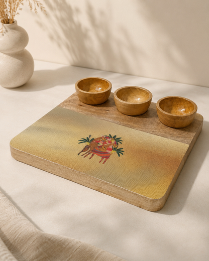 3 Bowl Wooden Snack Platter - The Deer Story