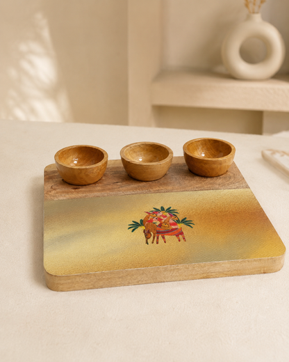 3 Bowl Wooden Snack Platter - The Deer Story