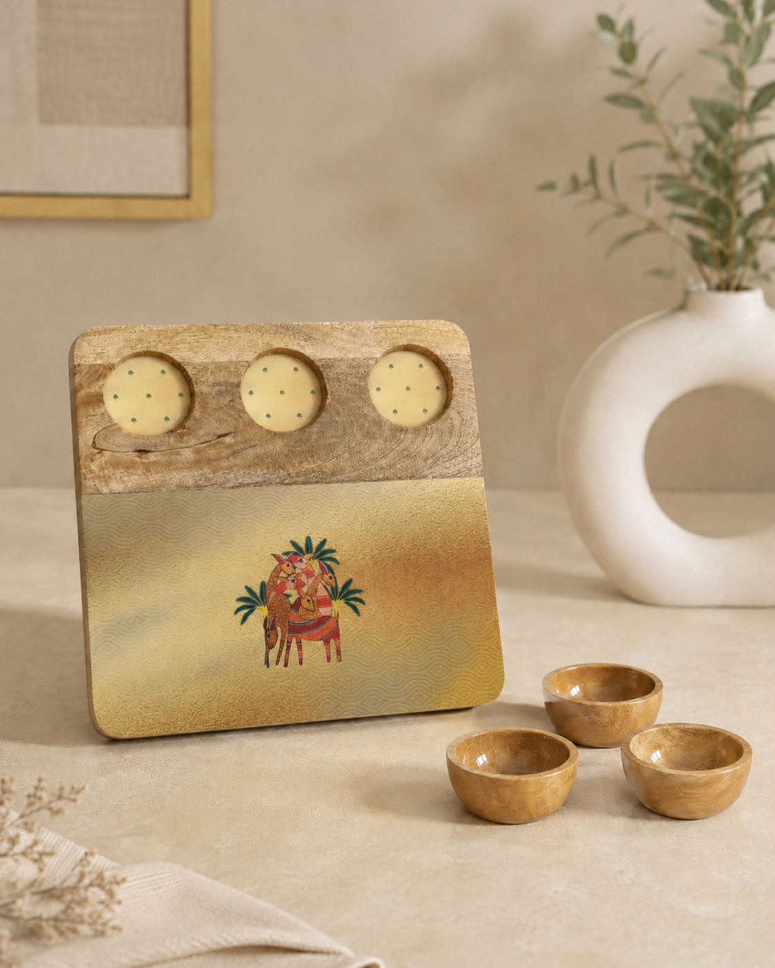 3 Bowl Wooden Snack Platter - The Deer Story