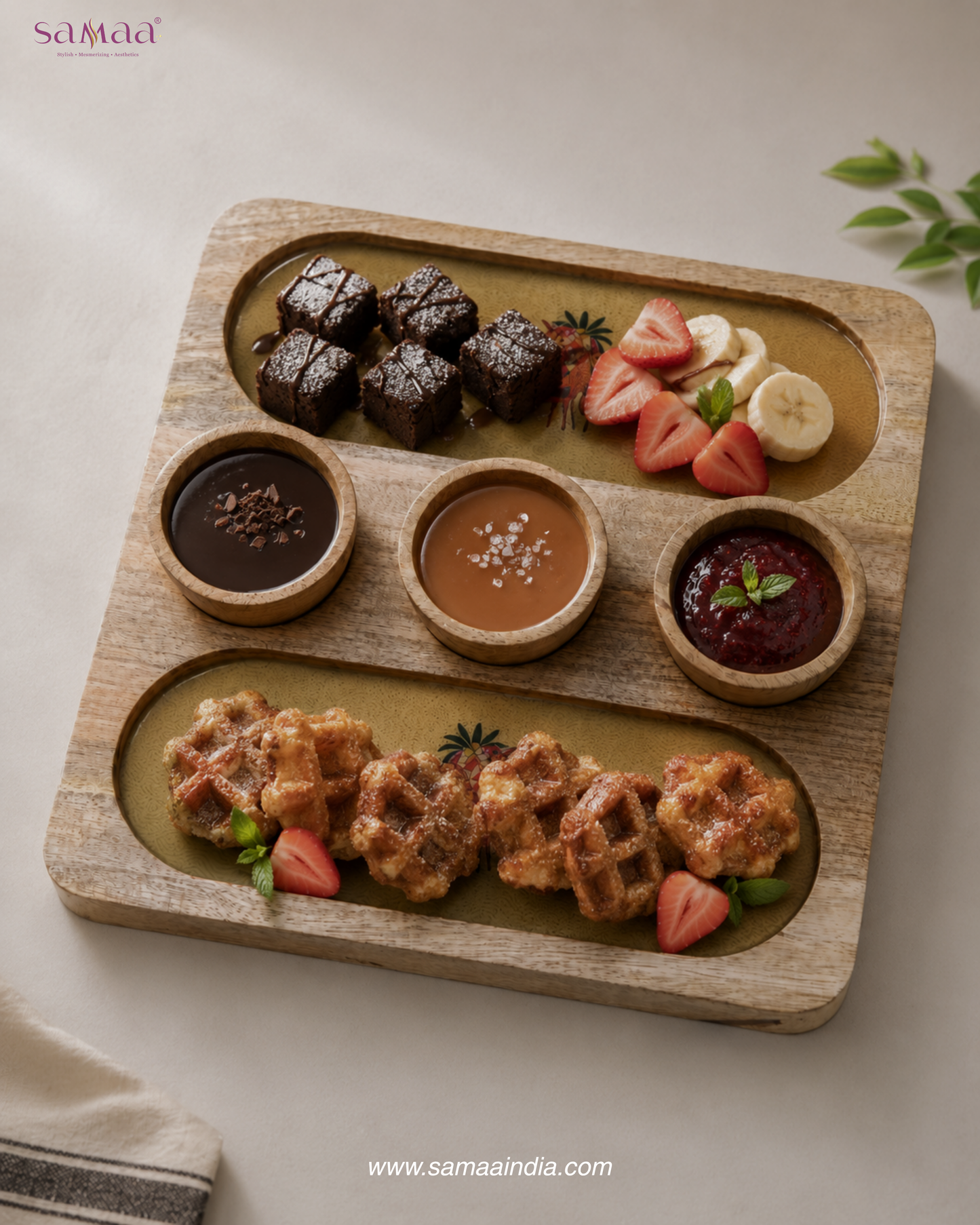 Wooden 2 Side 3 Bowl Platter - The Deer Story